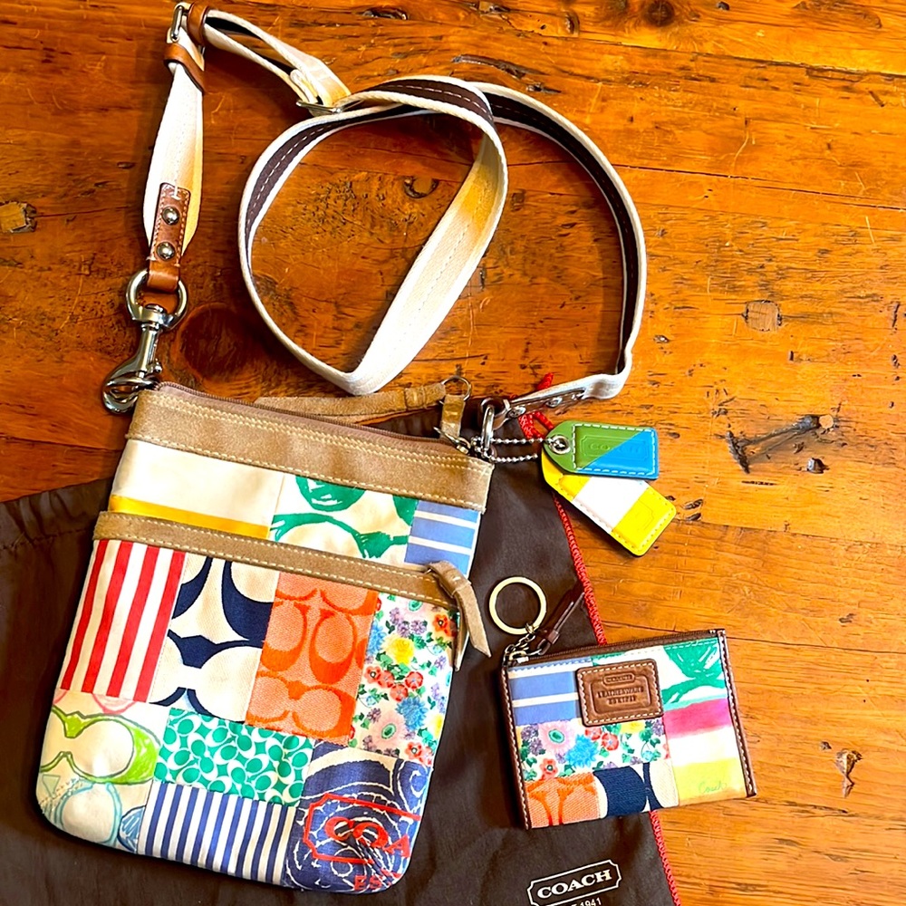 Vintage Coach patchwork purse and card holder.